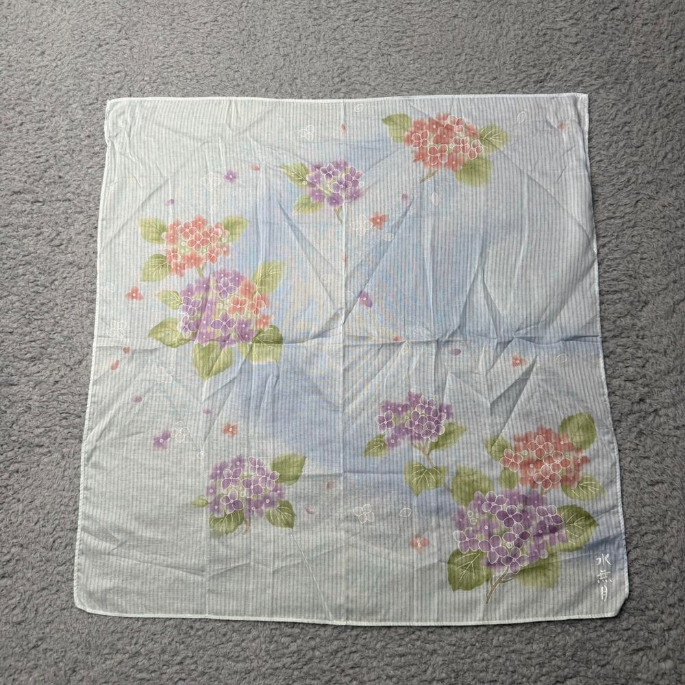 Japanese Floral Handkerchief Light Blue Decorative Cloth